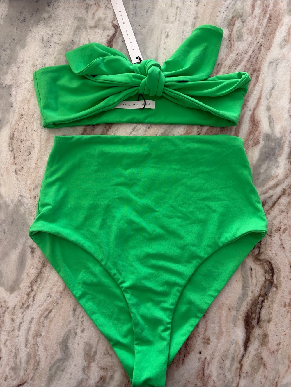NWT Susana Monaco Green High-Waist Bikini Set with Knot Bandeau